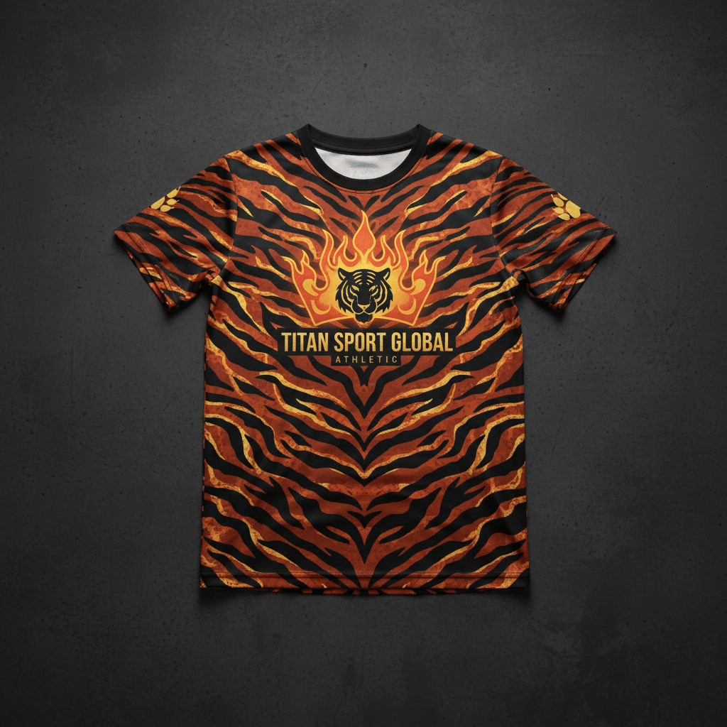TITAN Kids Tiger Flame Crown T-Shirt flat lay