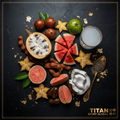 TITAN African Superfruit Vitamin Platter flat lay dark luxury