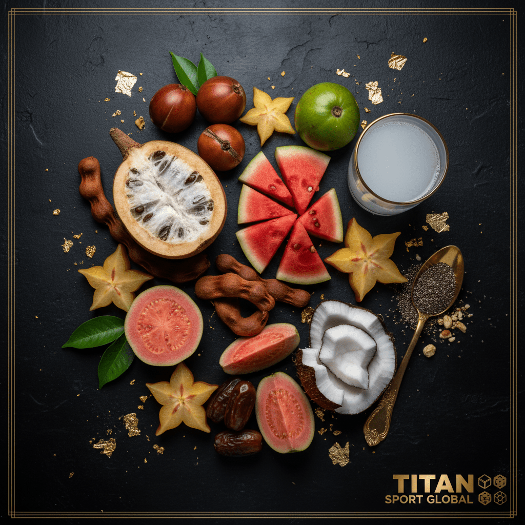 TITAN African Superfruit Vitamin Platter flat lay dark luxury