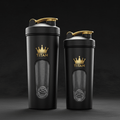 TITAN Blender Bottle Pro Series — Matte black with gold crown logo, 28oz and 45oz sizes
