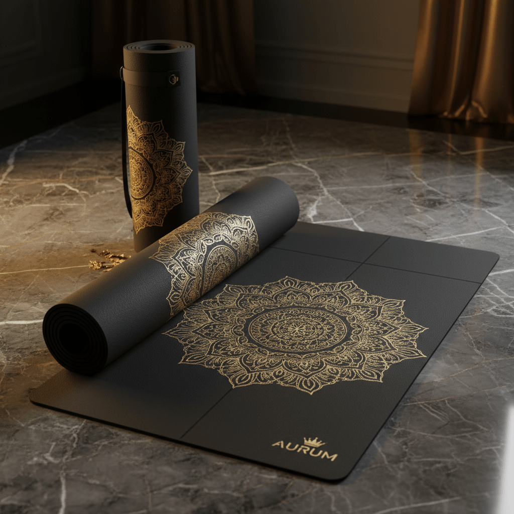 TITAN Premium Yoga Mat Mandala Crown Edition black gold mandala