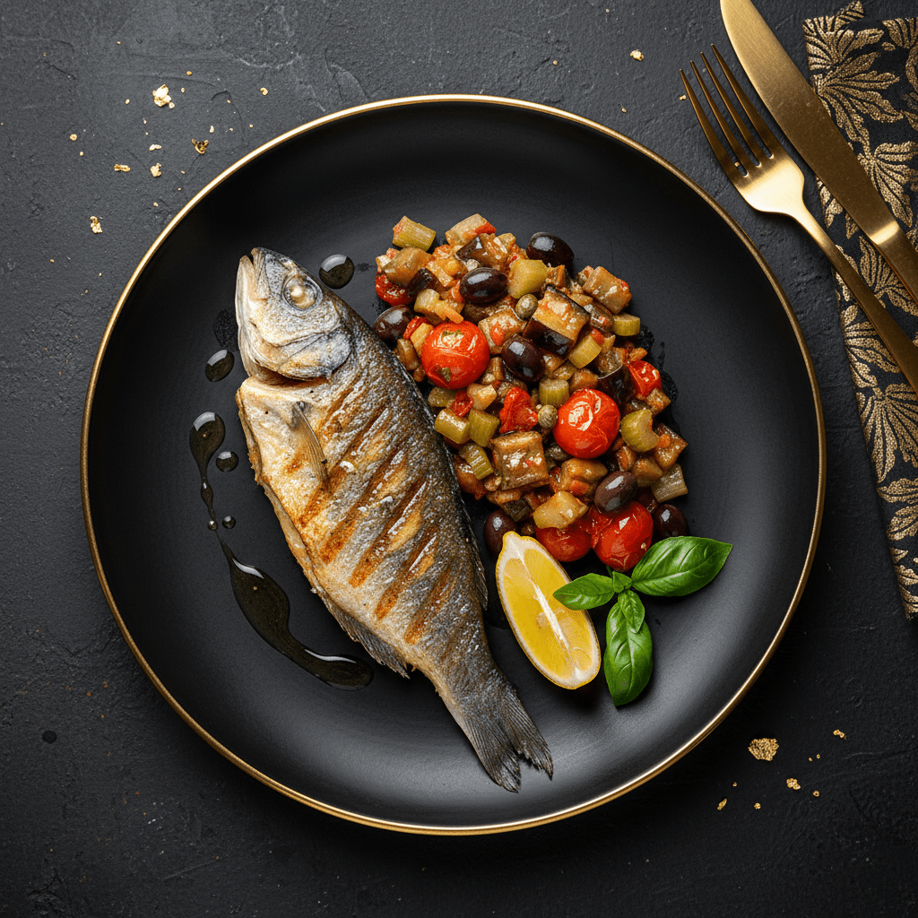 TITAN Italian Grilled Branzino & Caponata Seafood Lunch Plate
