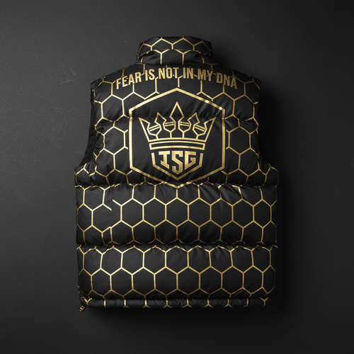 TITAN Fearless Puffer Vest Armor Crown midnight black gold geometric armor warrior streetwear