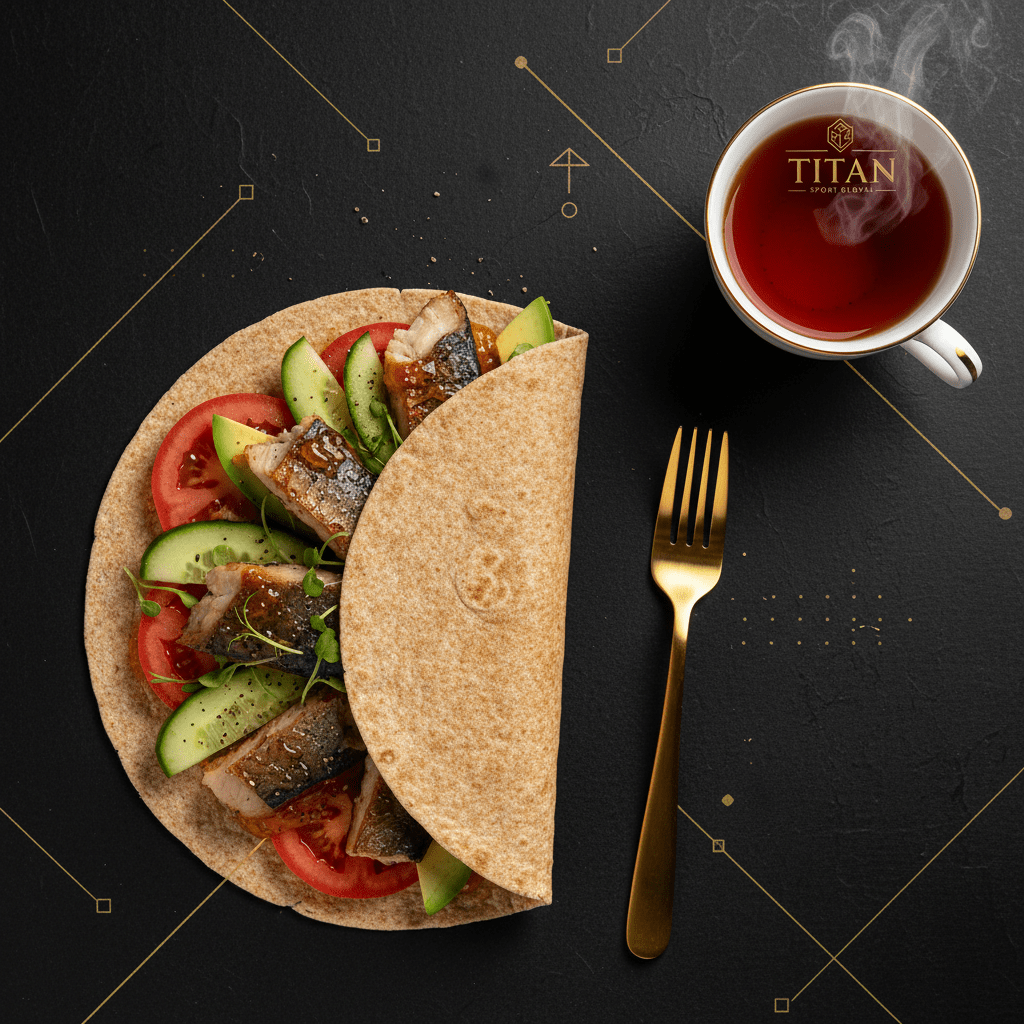 TITAN South African Smoked Snoek Breakfast Wrap flat lay dark luxury