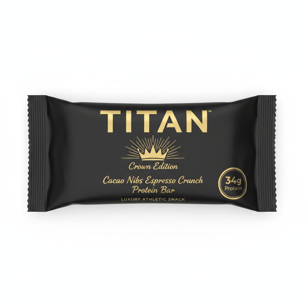 TITAN Cacao Nibs Espresso Crunch Protein Bar Crown Edition packaging