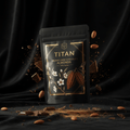 TITAN Organic Dark Chocolate Almonds 70% Cacao — ultra-premium luxury editorial product shot