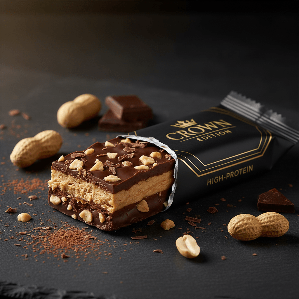 TITAN Double Peanut Butter Dark Chocolate Protein Bar — Crown Edition matte black packaging