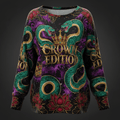 TITAN Crown Edition Tattoo Art Women's Lounge Long Sleeve - bold colorful tattoo artwork on matte black fabric