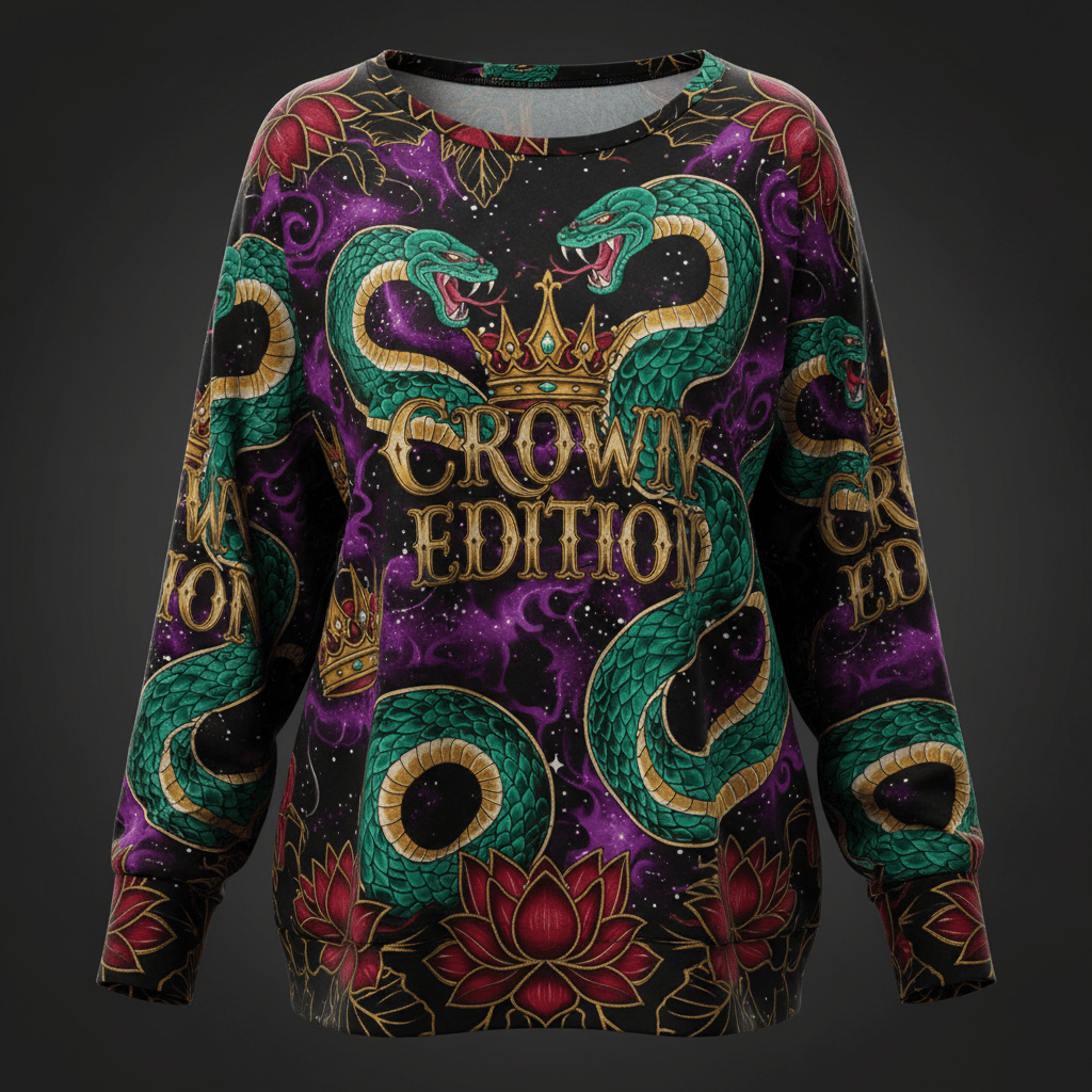 TITAN Crown Edition Tattoo Art Women's Lounge Long Sleeve - bold colorful tattoo artwork on matte black fabric