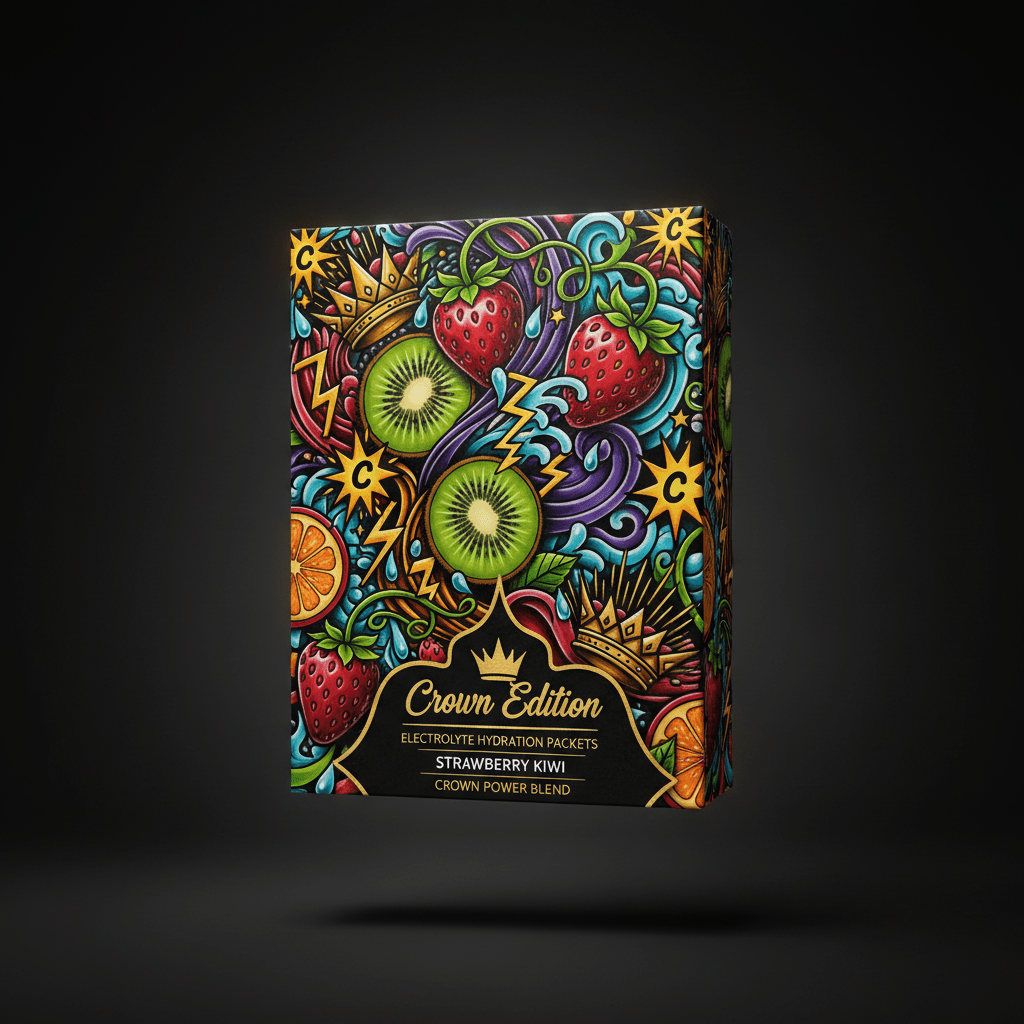 TITAN Electrolyte Hydration Packets Strawberry Kiwi — Crown Edition bold tattoo-style artwork