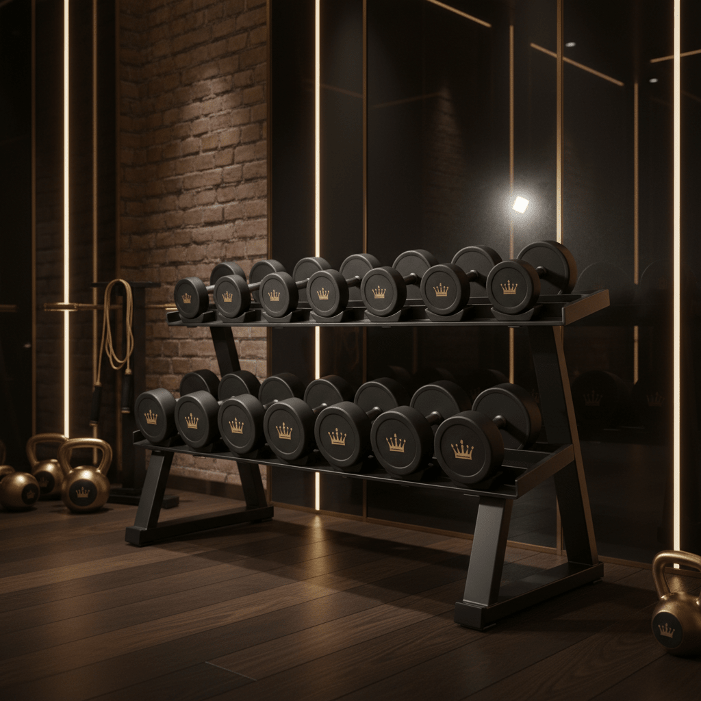 TITAN Complete Dumbbell Rack Set Crown SWAG Edition 3-tier black gold