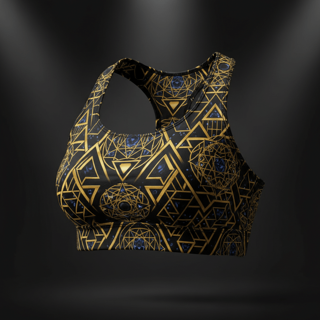 TITAN All-Over Print Sports Bra - Gold Geometric