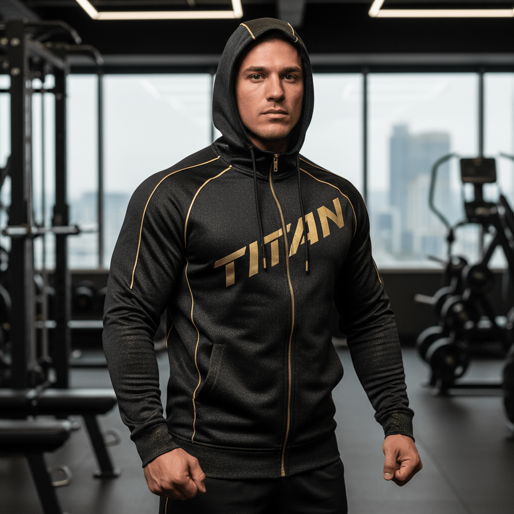 TITAN Premium Athletic Hoodie - Black & Gold Zip-Up