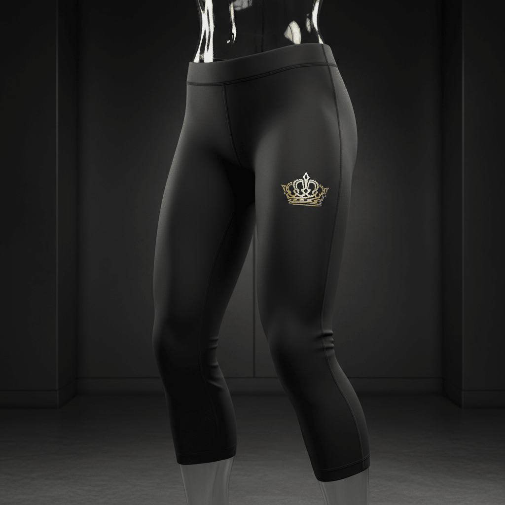 TITAN Volleyball Compression Tights Crown Edition matte black gold crown logo thigh graduated compression ghost mannequin
