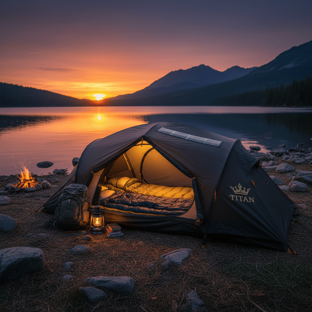 TITAN 3-Person Solar Camping Tent Black & Gold