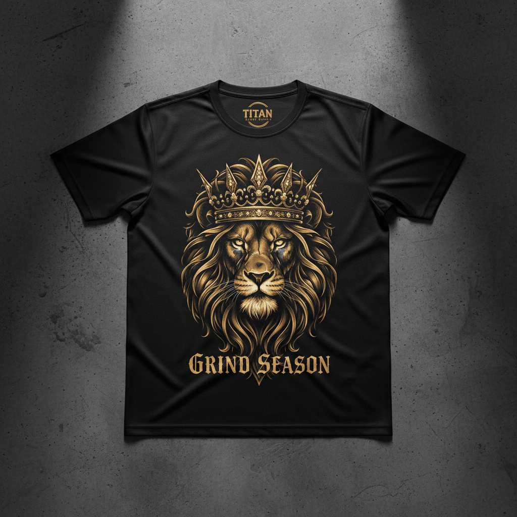 Grind Season Lion Crown Tee — Hyper-Detailed Crowned Lion Graphic — TITAN SPORT GLOBAL