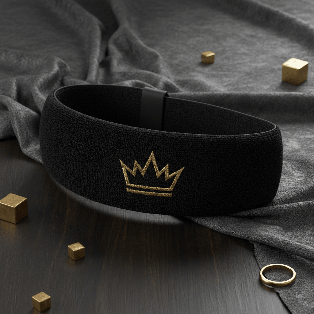 TITAN Volleyball Headband Crown Edition matte black gold crown logo moisture-wicking terry fabric non-slip elastic