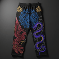 TITAN Crown Edition Tattoo Art Men's Lounge Sweatpants - bold phoenix mandala tattoo artwork on matte black fleece