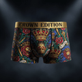 TITAN Crown Edition Men's Performance Boxer Briefs — bold tattoo artwork on matte black fabric