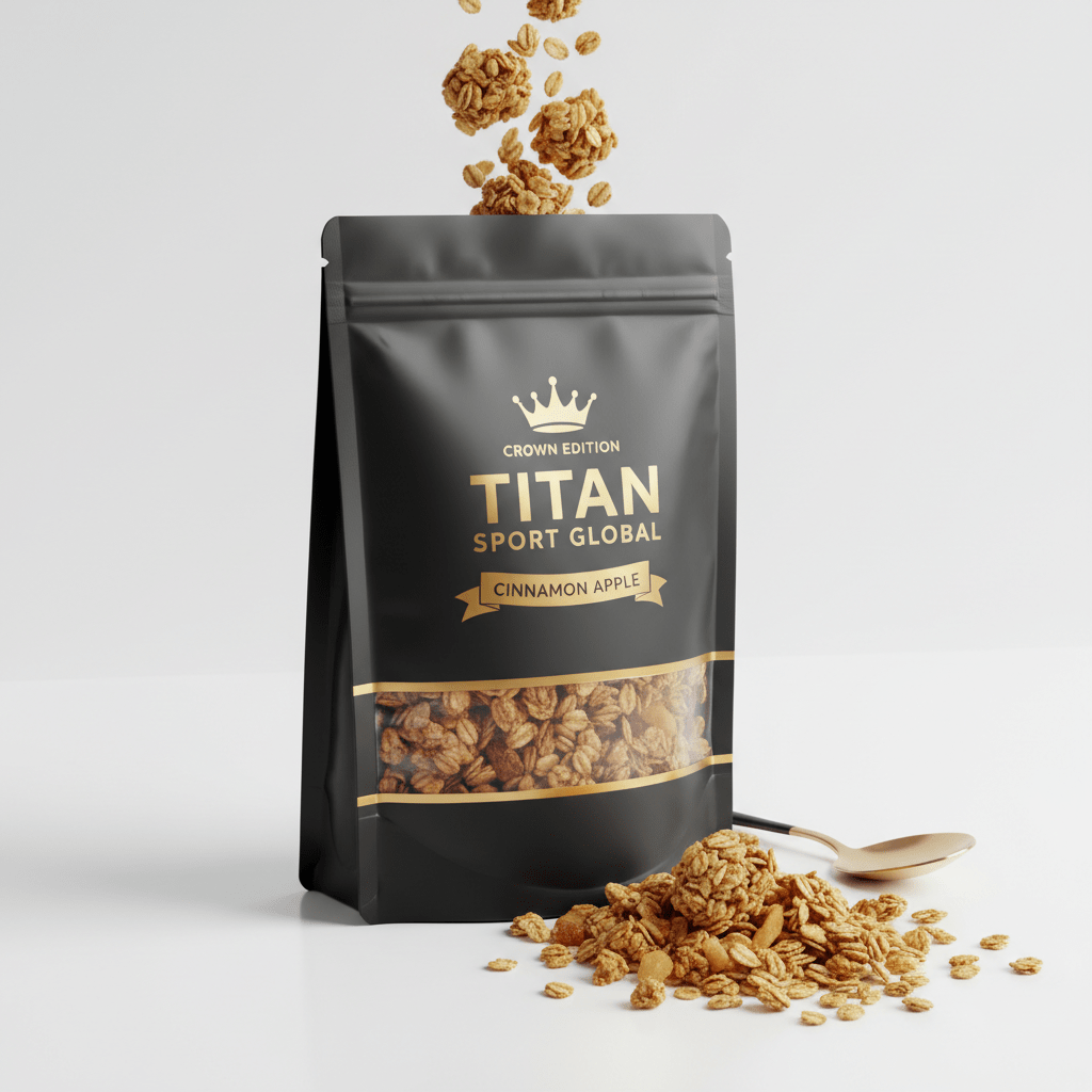 Cinnamon Apple Whey Protein Granola — Crown Edition matte black pouch