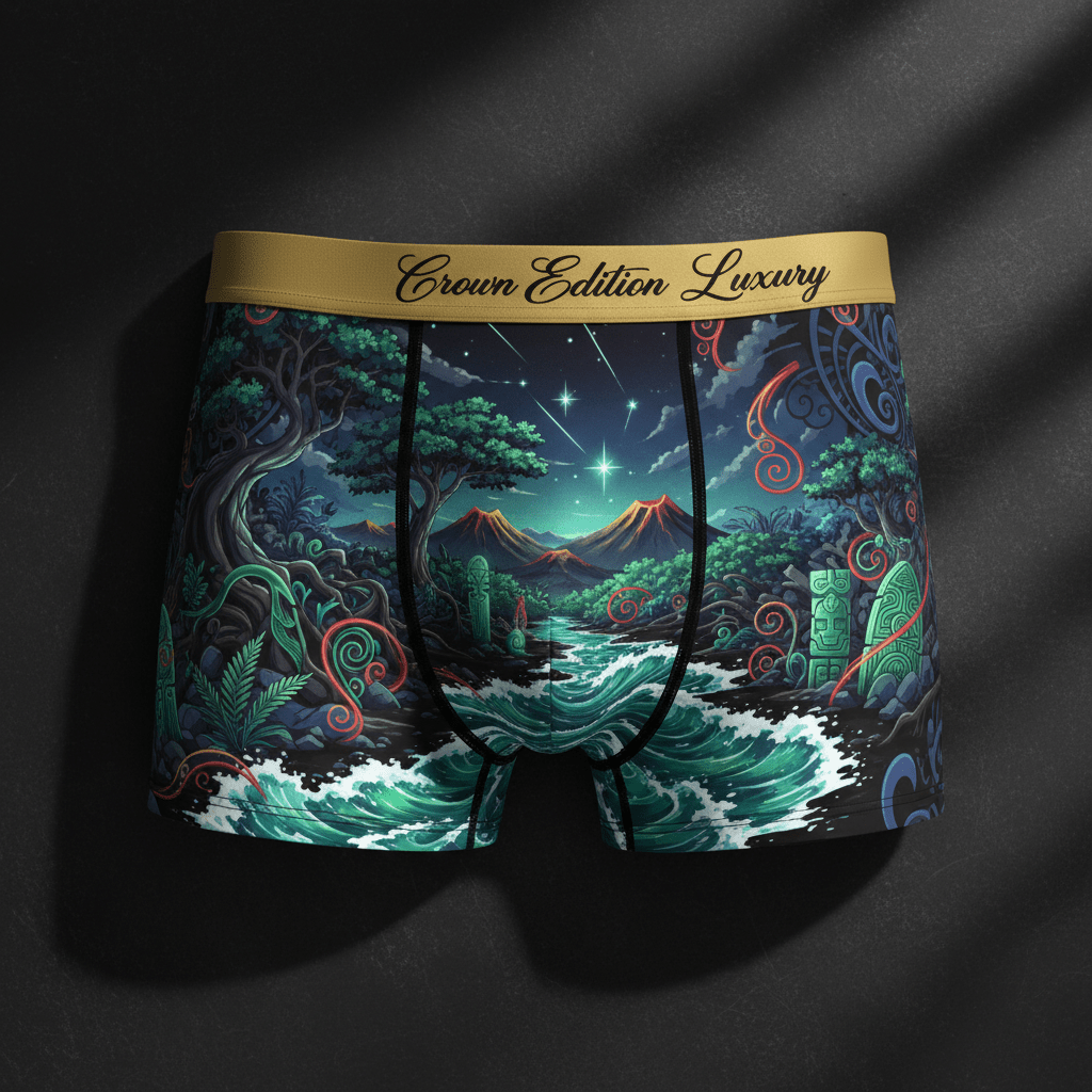 TITAN Maori Warrior Men's Boxer Briefs Crown Edition — anime Maori warrior art on matte black