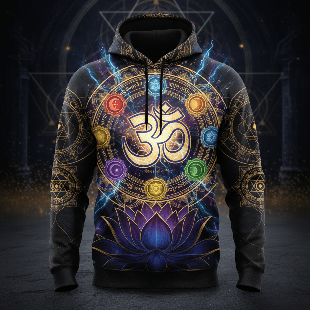 TITAN Men's Hoodie — Om Sacred Symbol royal blue gold mandala design
