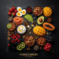 TITAN Crown Edition Global Superfood Breakfast Spread flat lay dark luxury