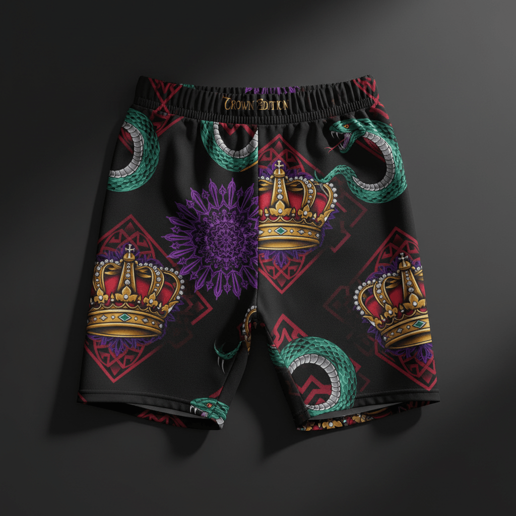 TITAN Crown Edition Tattoo Art Women's Lounge Biker Shorts - bold colorful tattoo artwork on matte black fabric