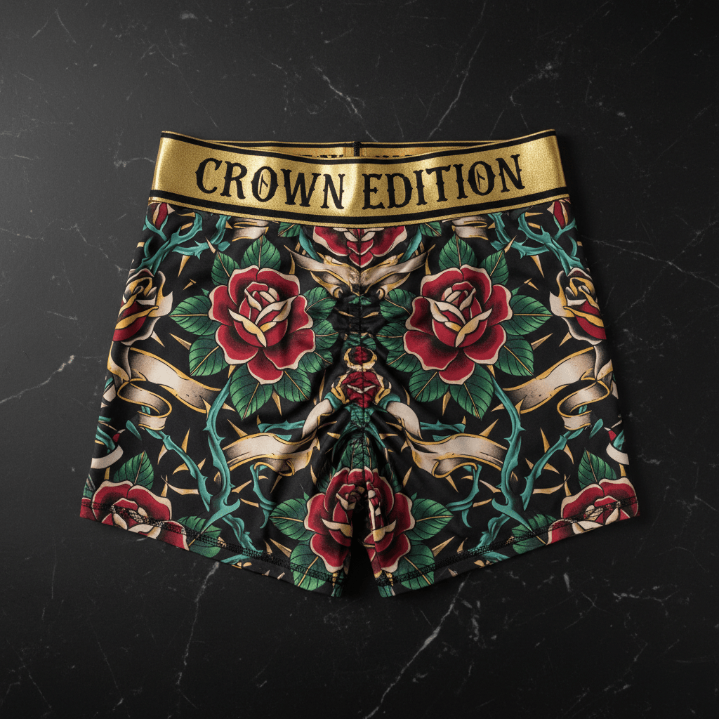 TITAN Crown Edition Tattoo Art Rose Ruched Shorts Women's Athletic Bottoms