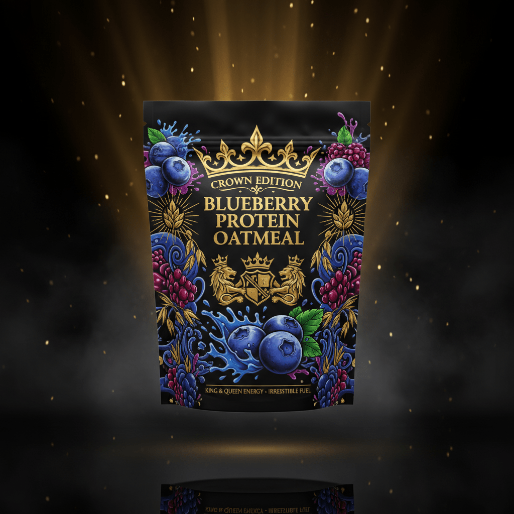 TITAN Protein Oatmeal Blueberry — Crown Edition bold tattoo-style artwork