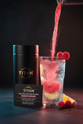 TITAN Keto Electrolyte Powder Raspberry Lemonade — refreshing action pour shot with raspberry lemonade swirls, fresh raspberries and lemon slices