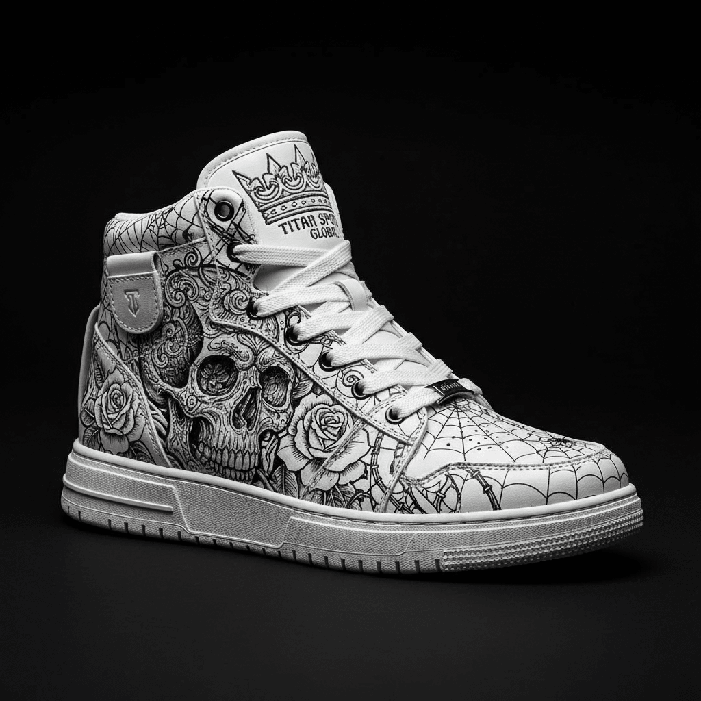TITAN Streetwear Sneaker — Skull Tattoo Pure White Crown Edition