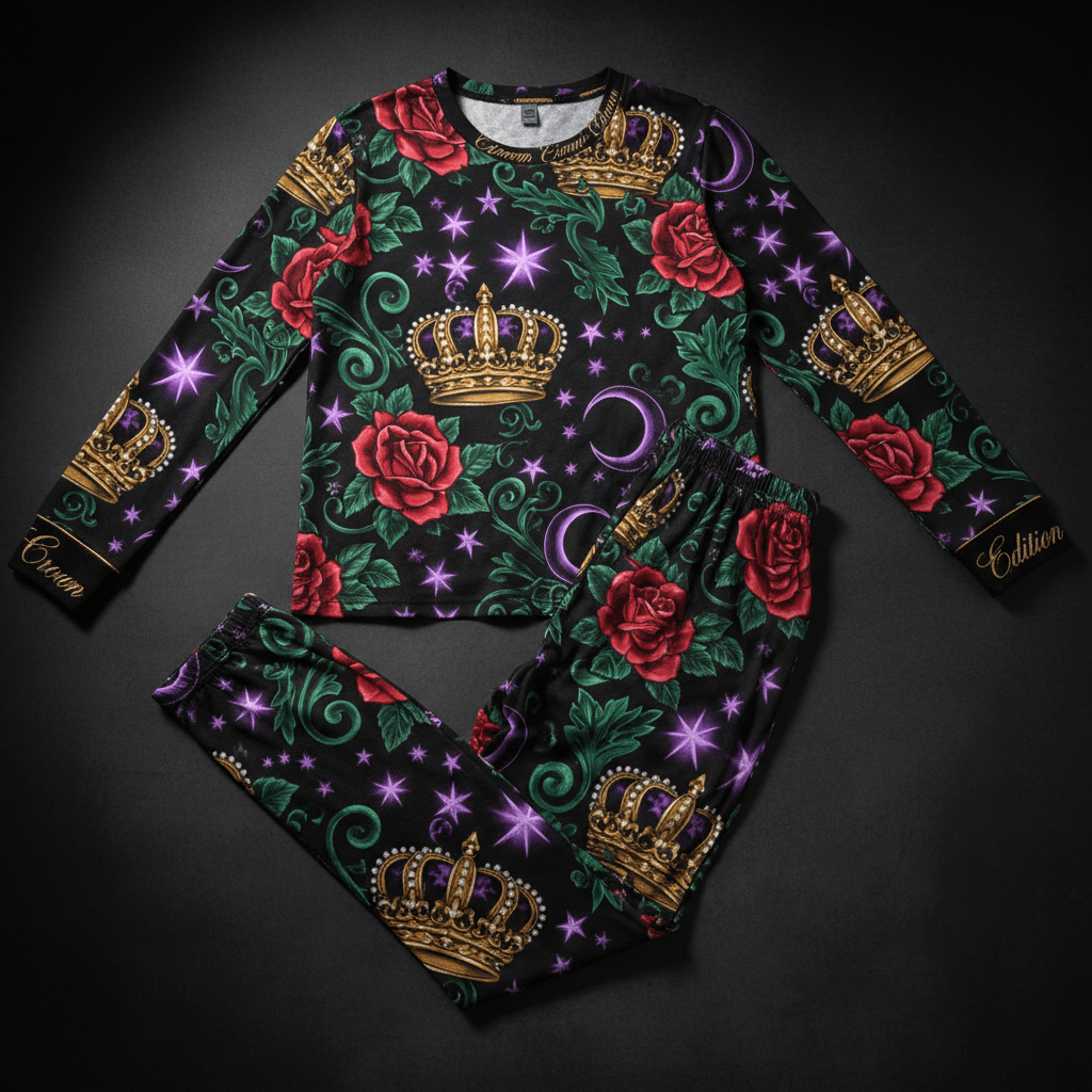 TITAN Crown Edition Tattoo Art Women's Lounge Pajama Set - bold colorful tattoo artwork on matte black modal fabric