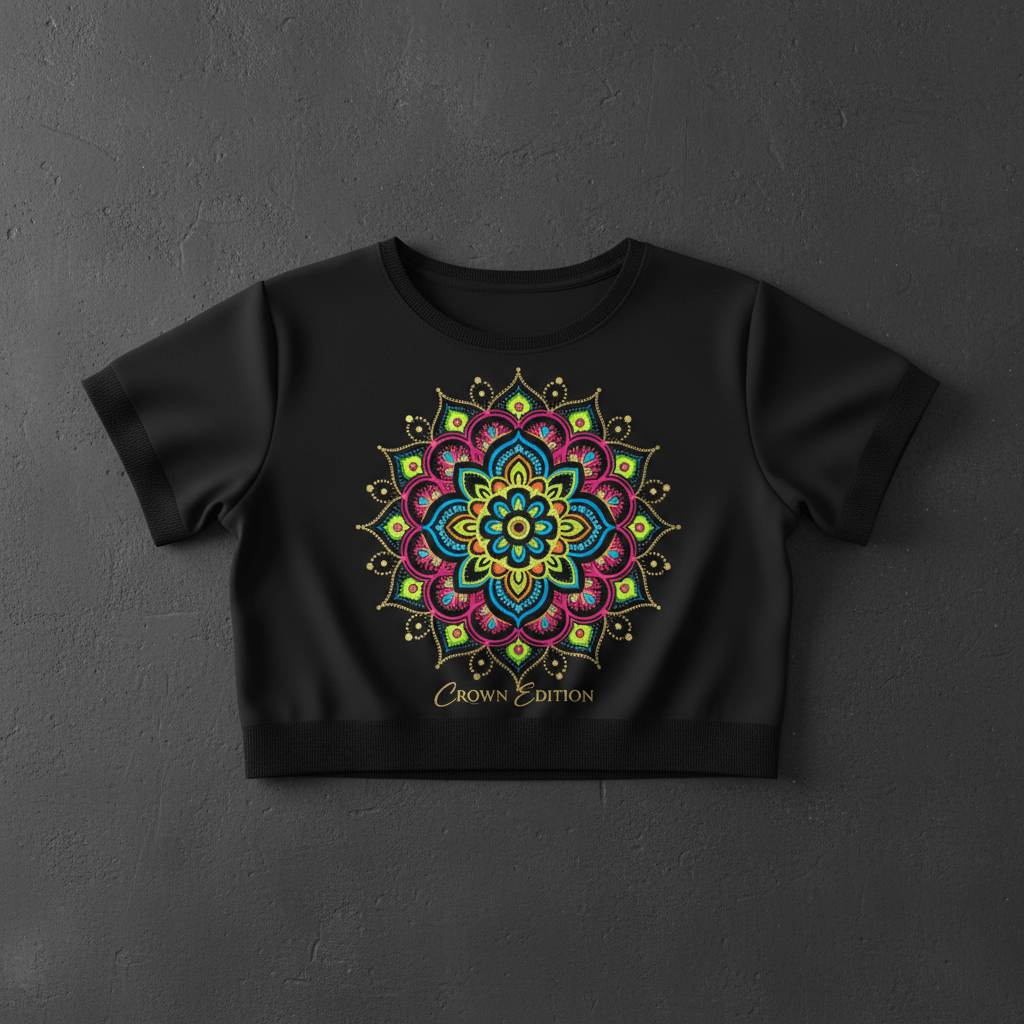 TITAN Women's Neon Rangoli Mandala Crop Tee — Diwali Edition