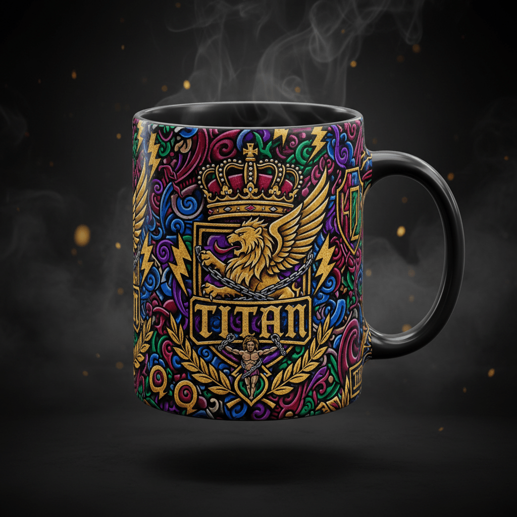 TITAN Champion Oversized Mug — Crown Edition bold tattoo-style artwork