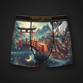 TITAN Imperial Crane Women's Cozy Boxer Shorts Crown Edition — crane in imperial court robes anime art on matte black