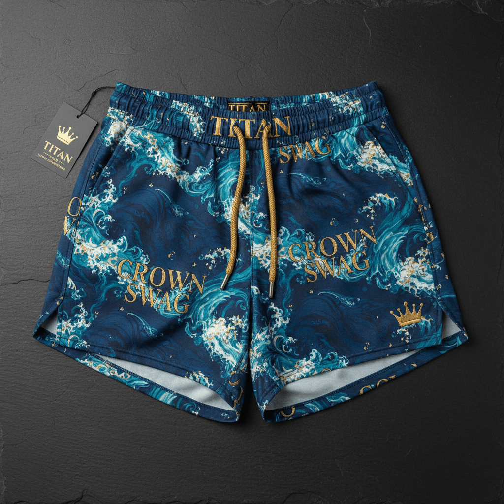 TITAN Women's Ocean Wave Crown Athletic Shorts — Wave Queen SWAG Edition