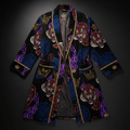 TITAN Crown Edition Tattoo Art Men's Lounge Robe - bold tiger mandala tattoo artwork on matte black velour