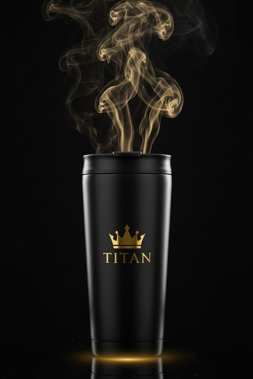 TITAN Insulated Coffee Tumbler Crown Edition - matte black stainless steel with gold TITAN logo