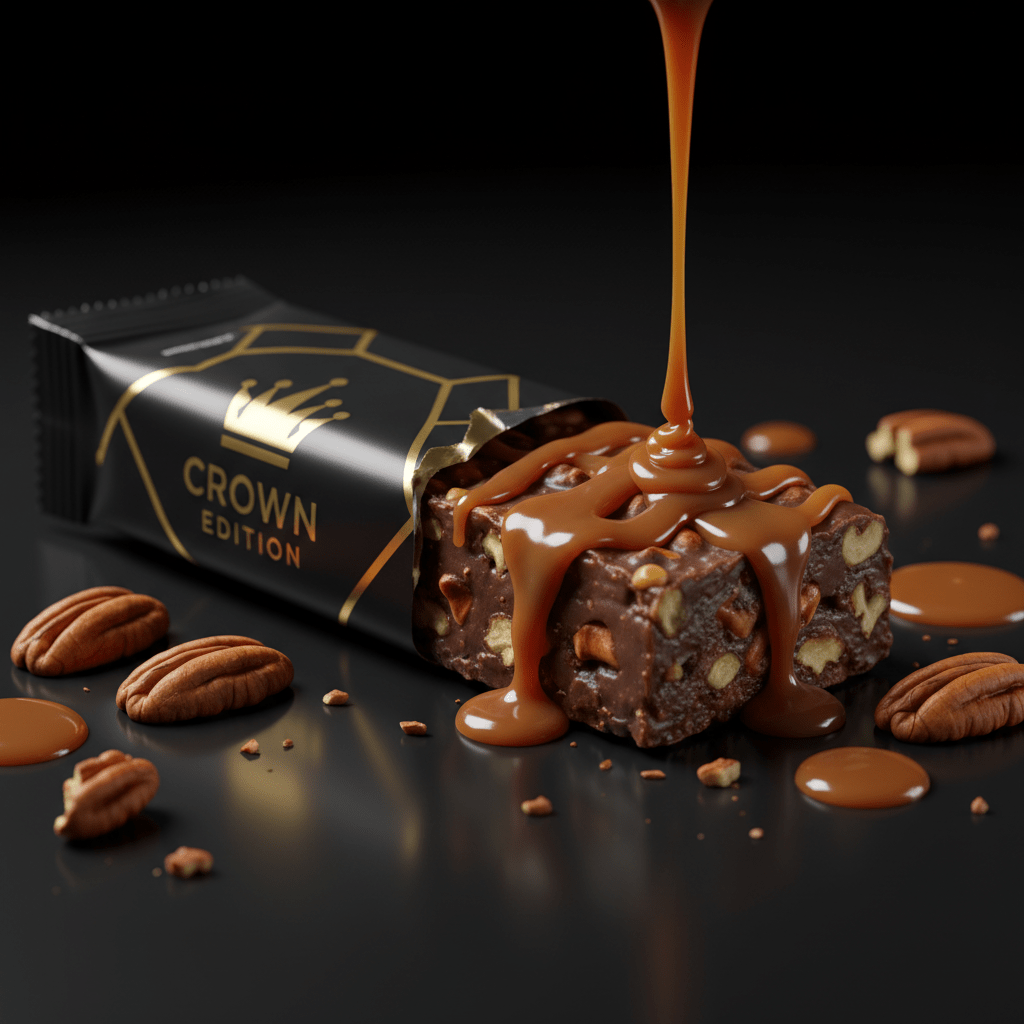 TITAN Caramel Pecan Protein Bar — Crown Edition matte black packaging