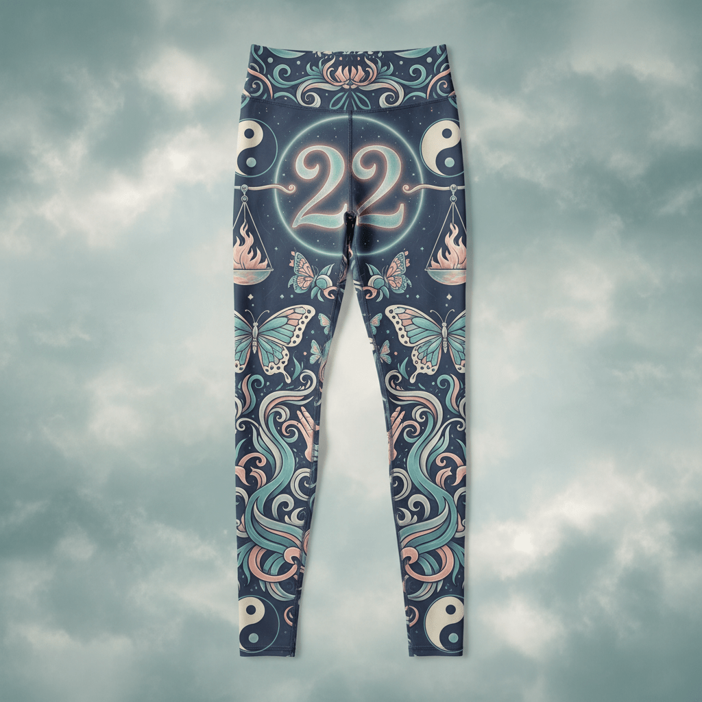 TITAN Women's Leggings — Angel Number 222 teal blush silver harmony balance design