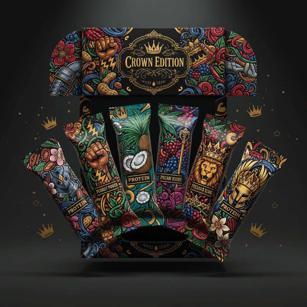 TITAN Protein Granola Bar Variety Pack 6 Flavors — Crown Edition bold tattoo-style artwork