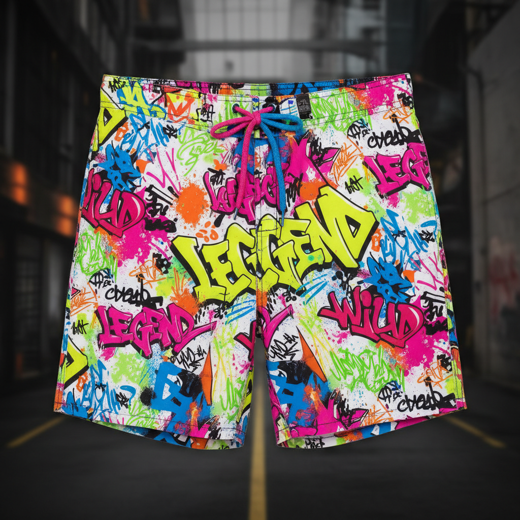 TITAN Men's Swim Trunks — Neon Graffiti bold urban colorful design
