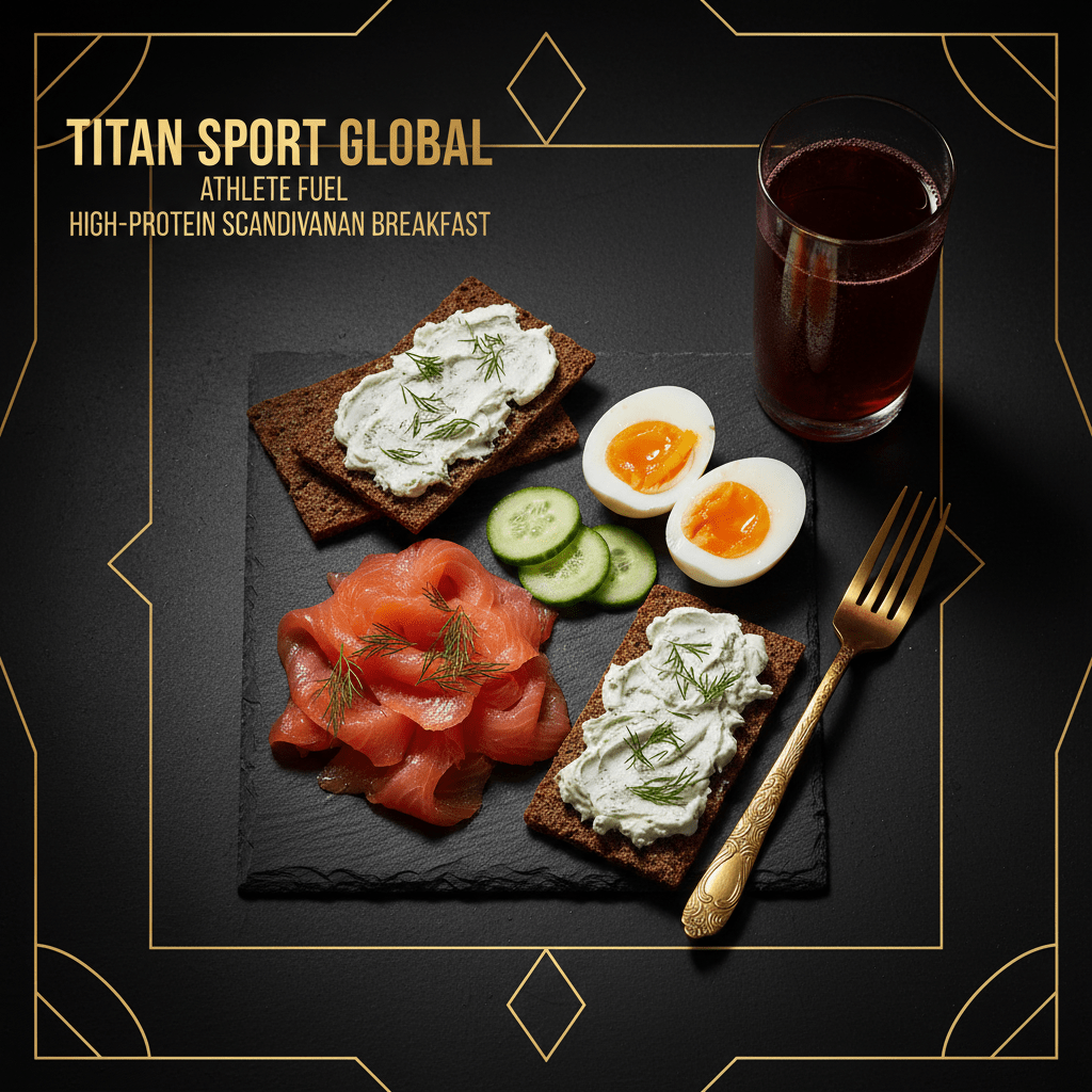 TITAN Scandinavian Gravlax Power Breakfast meal kit flat lay dark luxury