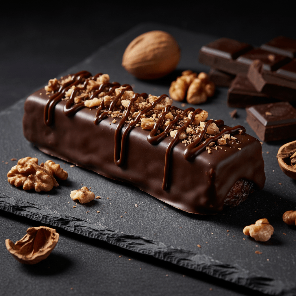 TITAN Protein Date Bar – Dark Chocolate Walnut, premium dark chocolate product photography