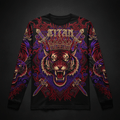 TITAN Printed Long Sleeve Tee — Roaring tiger mandala tattoo-style artwork in crimson and electric purple