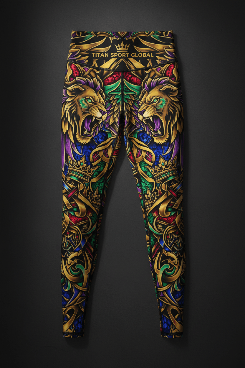 TITAN Women's High-Waist Compression Leggings — Bold Crown Edition tattoo-style artwork