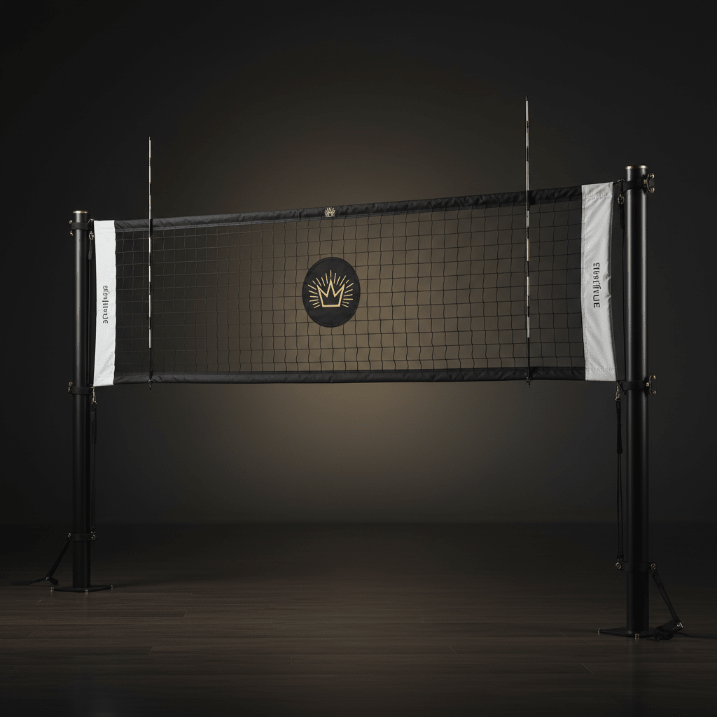 TITAN Volleyball Net Set Crown Edition regulation size matte black steel cable gold crown logo adjustable poles