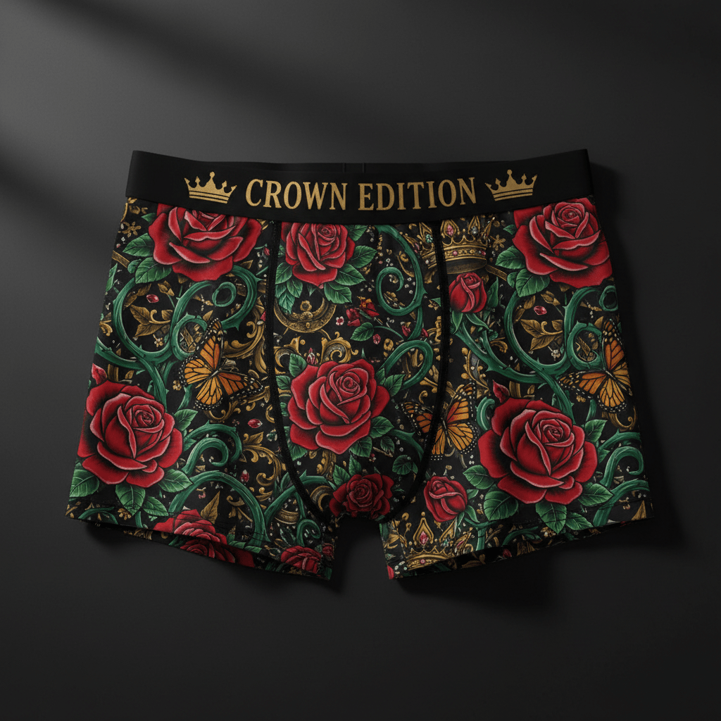TITAN Crown Edition Women's Cozy Boxer Shorts — Rose Garden Queen Tattoo Art