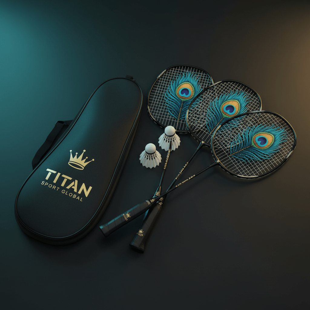 TITAN Badminton Set 4 Carbon Fiber Rackets 3 Shuttlecocks with Carrying Bag